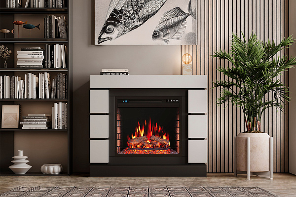 Каминокомплект Modern - Белый с черным с очагом Crystal 36 RF (выставочный образец)_16